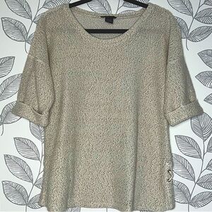 Robert Louis Sweater S Oatmeal Cream Knit Criss Cross Side Tie Cuffed Sleeve